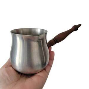 Vintage International Pewter Brandy Warmer Stainless Steel with Wooden Handle
